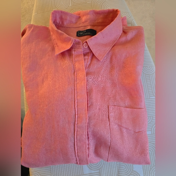 Women's Pink Linen Cottagecore Normcore Shirt - Picture 9 of 9